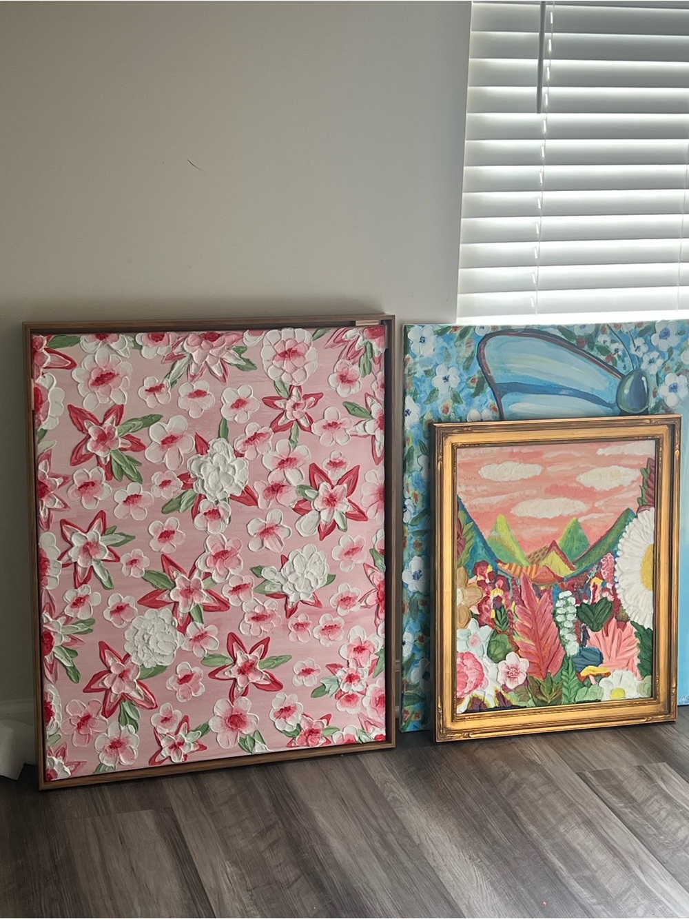 Textured Floral Landscape Painting in Peach, Pink & Green - Picture 8 of 10